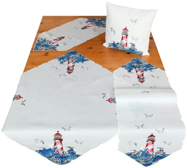 matches21 HOME & HOBBY Kissenbezüge Kissenbezüge YVONNE 40 x 40 cm mit maritimer Stickerei – Küstenflair, (2 Stück), Kissenhüllen für Sofakissen Dekokissen Zierkissen Bild 2