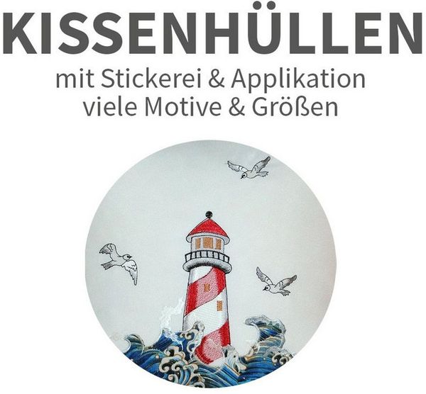 matches21 HOME & HOBBY Kissenbezüge Kissenbezüge YVONNE 40 x 40 cm mit maritimer Stickerei – Küstenflair, (2 Stück), Kissenhüllen für Sofakissen Dekokissen Zierkissen Bild 3