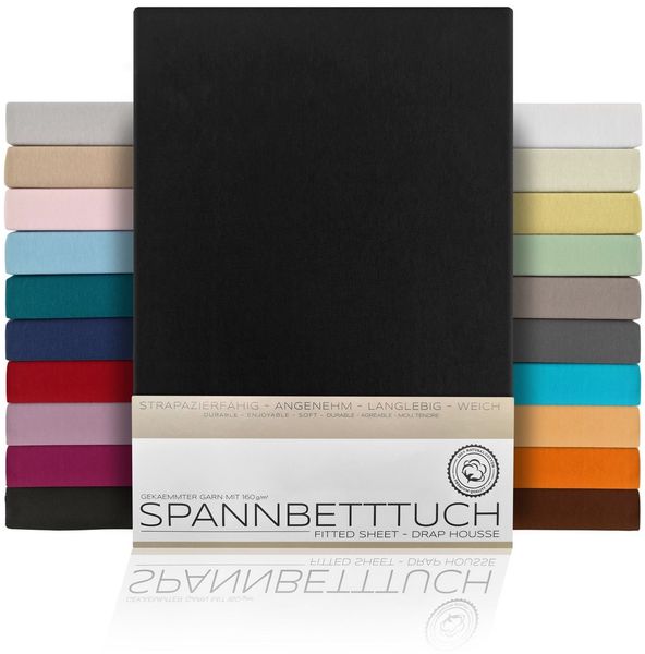 Beautex Spannbettlaken, Gummizug: rundum, (1 Stück), gekämmte Baumwolle Premium Jersey, 160g/m², Schwarz, Standard - 100x200x30 cm