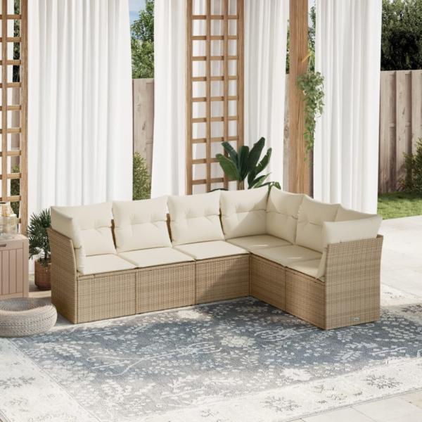 vidaXL 6-tlg. Garten-Sofagarnitur mit Kissen Beige Poly Rattan 3217678