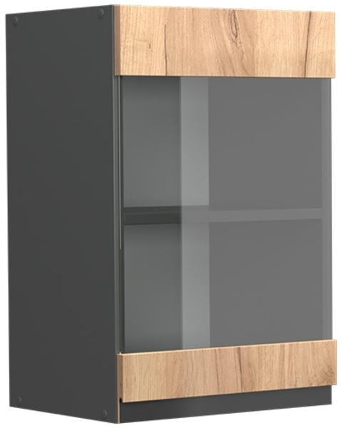 Küchenglasschrank R-Line Goldkraft Eiche 40 cm J-Shape Vicco