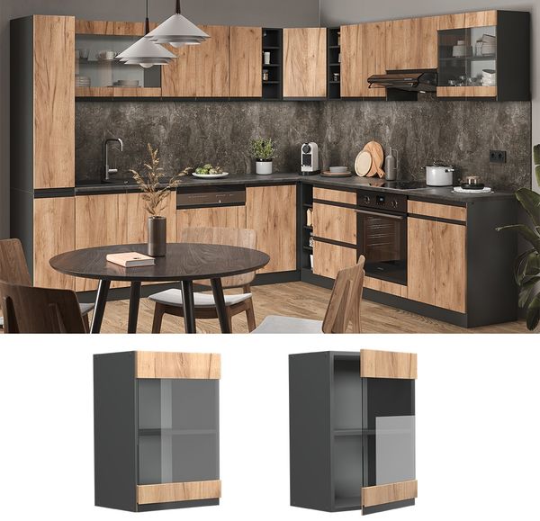 Küchenglasschrank R-Line Goldkraft Eiche 40 cm J-Shape Vicco Bild 2