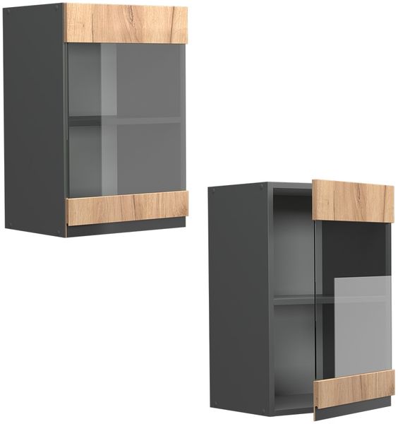 Küchenglasschrank R-Line Goldkraft Eiche 40 cm J-Shape Vicco Bild 5