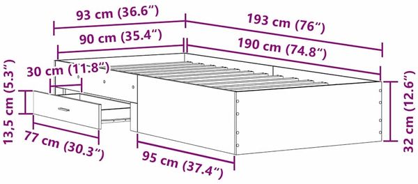 vidaXL Bettrahmen Schwarz Eichen-Optik 90 x 190 cm Holzwerkstoff 3333992 Bild 10