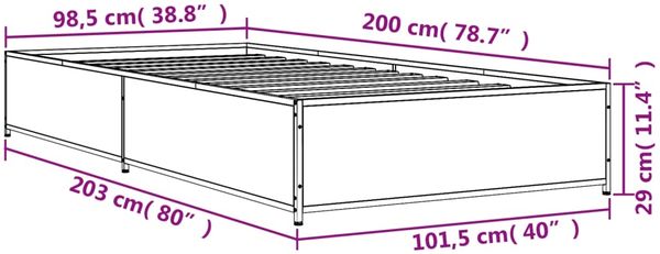 vidaXL Bettgestell Braun Eichen-Optik 100x200 cm Holzwerkstoff Metall 845110 Bild 9