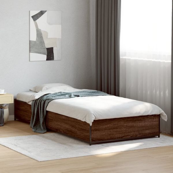 vidaXL Bettgestell Braun Eichen-Optik 100x200 cm Holzwerkstoff Metall 845110