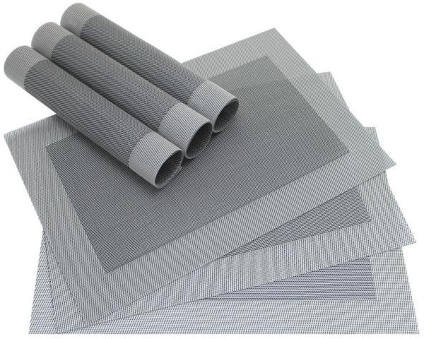 matches21 HOME & HOBBY Platzset Tischset BORDA 6er silber schwarz Tischunterlage als Tischdeko, (6-St), modernes Esstisch Platzdeckchen als abwaschbarer Tischuntersetzer