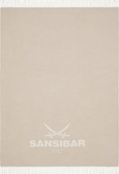 Plaid Wohndecke Jacquard Scotch Decke mit dekorativem Logo und Fransen, Sansibar Sylt, Wohndecke mit eingefasster Ziernaht und Fransen