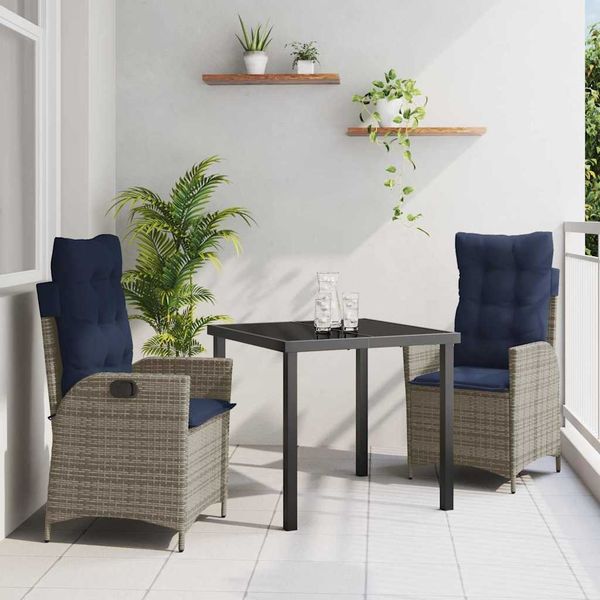 vidaXL Garten Essgruppe mit Kissen 3 pcs Grau und Schwarz Rattan 3380575