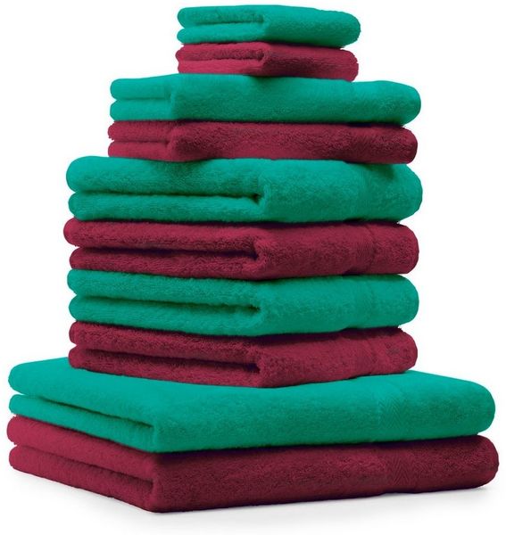 Betz Handtuch Set 10-TLG. Premium Farbe Dunkelrot & Smaragdgrün, 100% Baumwolle (10-St), getrennt waschen