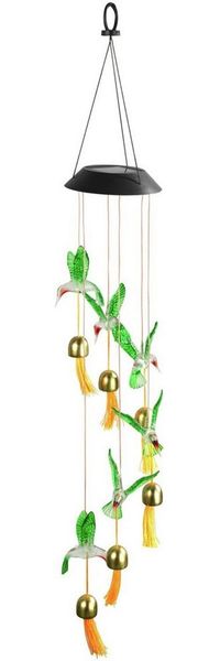 Maximex LED Windspiel Mod. Kolibri Solar, wetterfestes, solarbetriebenes Garten-Windspiel, leuchtet im Dunkeln, mit 6 Klang-Glocken, Solar-Panel und Aufhängehaken, 12,5 x 78 x 12,5 cm, bunt