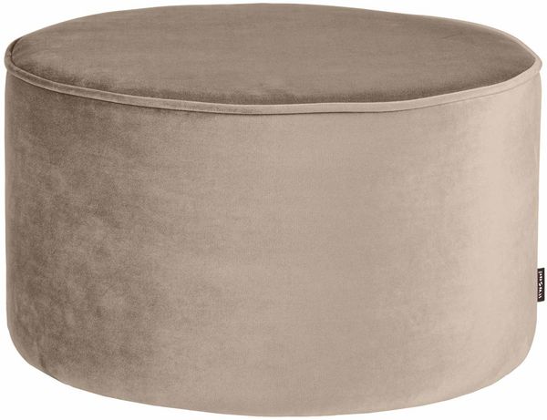 Hocker Sara aus Samt, rund gepolstert, modernes Design, hellbraun, Ø 60 cm, komfortabel für Dein Zuhause