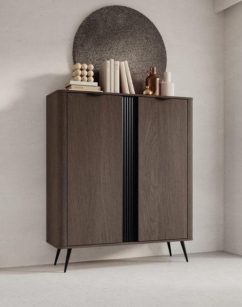 Compleo Hochkommode mit 2 Türen, Japandi Design, Kommode mit Metallfüße
