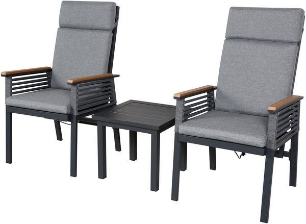 KONIFERA Balkonset Edessa Komfort, (Set, 5-tlg, 2x Sessel, 2x Auflage, 1x Tisch), beinhaltet 2 Sessel mit Sitzauflagen und 1 Tisch