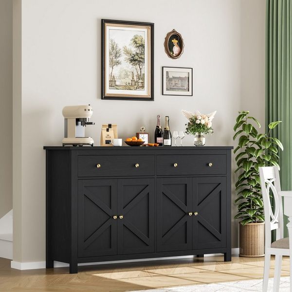 Homfa Sideboard Küchenschrank, mit 2 Schubladen 4 Türen, verstellbare Ablage, Breite 140 cm