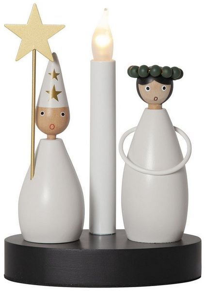 Weihnachtsleuchte -Christmas Joy', Sternenjunge & Mädchen, Holz, weiß,-schwarz, H 21cm, B 16cm