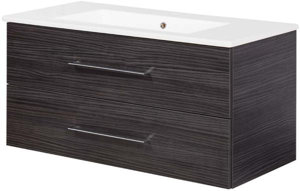 FACKELMANN B.PERFEKT Waschbecken mit Unterschrank 103 cm breit, Anthrazit, Waschbecken Keramik Weiß