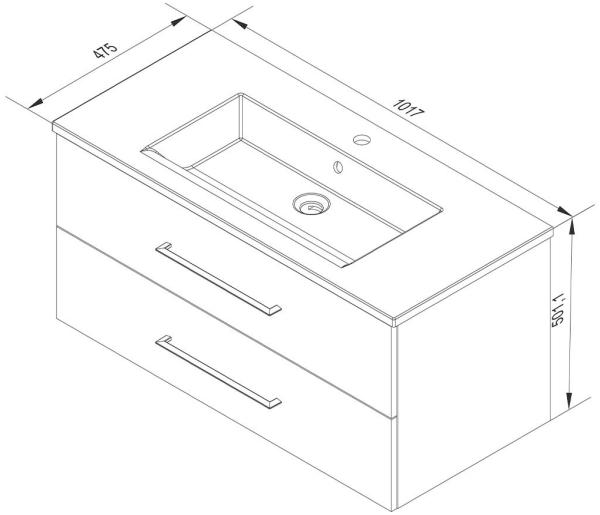 FACKELMANN B.PERFEKT Waschbecken mit Unterschrank 103 cm breit, Anthrazit, Waschbecken Keramik Weiß