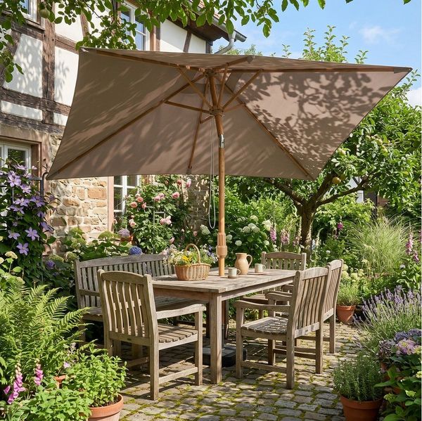 Sekey Sonnenschirm 300x200 cm Sonnenschirm Rechteckig Holzoptik Gartenschirm Knickbar, LxB: 300x200 cm, Marktschirm Holzoptik-Schirmstiel, für Garten
