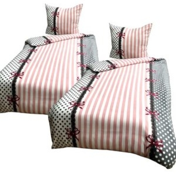 Visaggio Bettwäsche Winter Fleece Bettbezug flauschig warm, Fleece, 4 teilig, Thermofleece kuschelig weich, Streifen und Schleifen Bild 6