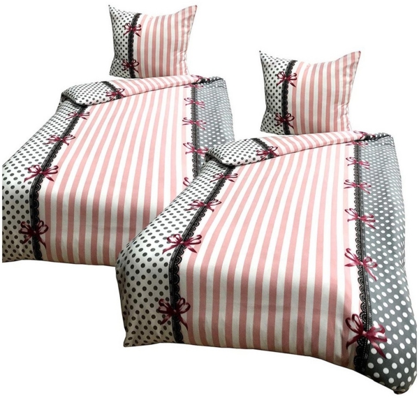 Visaggio Bettwäsche Winter Fleece Bettbezug flauschig warm, Fleece, 4 teilig, Thermofleece kuschelig weich, Streifen und Schleifen Bild 5