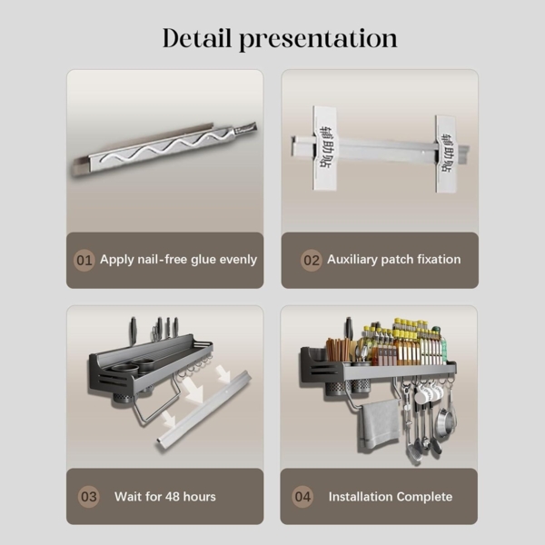 Modernes Gewürzregal Hängend ohne Bohren 50cm Grau Bild 7