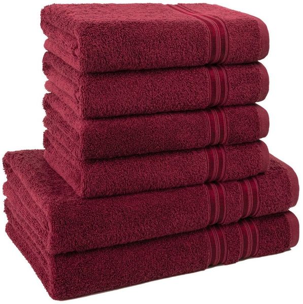 Hammetex 6 teiliges Handtuch Set, 100% Baumwolle Weich Saugstark Qualität Handtücher Set, 2 Badetücher 70x140 cm, 4 Handtücher 50x100 cm, Bordeauxrot