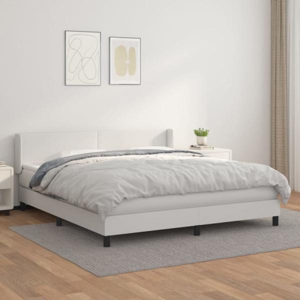 Boxspringbett mit Matratze Weiß 180x200 cm Kunstleder (Farbe: Weiß)