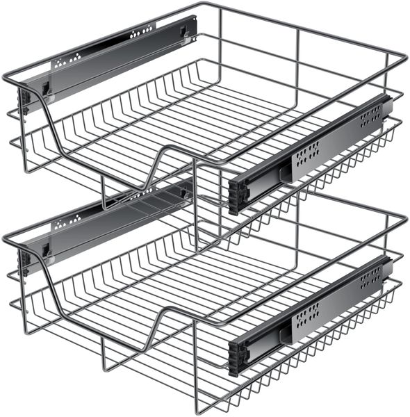 KESSER® Teleskopschublade 30-60cm Schrankbreite verchromt aus Edelstahl Schubladeneinsatz für Küchenschrank Korbauszug Schrankauszug 2x 50cm - Anthrazit