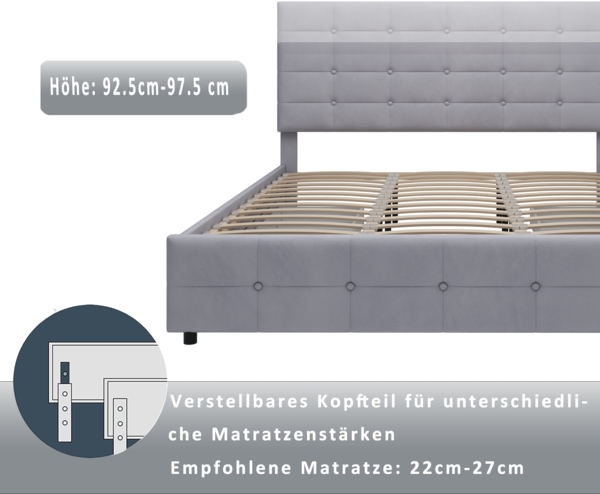 Polsterbett 180x200 cm mit Schubladen, Stauraumbett, Samtgestell, Lattenrost, modernes Gästebett Schlafzimmerbett Bild 7