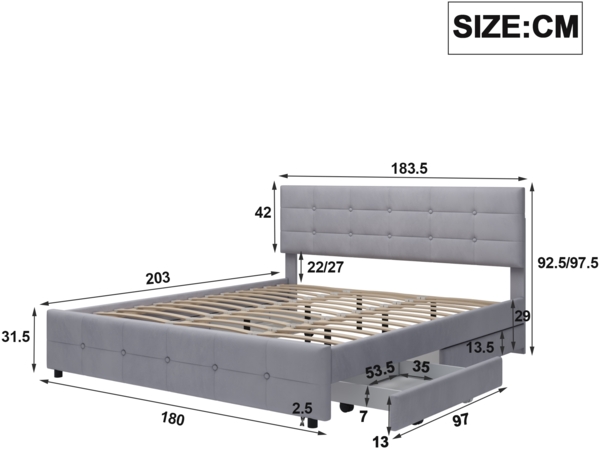 Polsterbett 180x200 cm mit Schubladen, Stauraumbett, Samtgestell, Lattenrost, modernes Gästebett Schlafzimmerbett Bild 8
