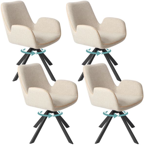 HOMAVO 4er Set 'YZ7' Esszimmerstuhl mit Armlehnen, 360° Drehbar, 56 x 59 x 82 cm, Stoff, Haferfarbe