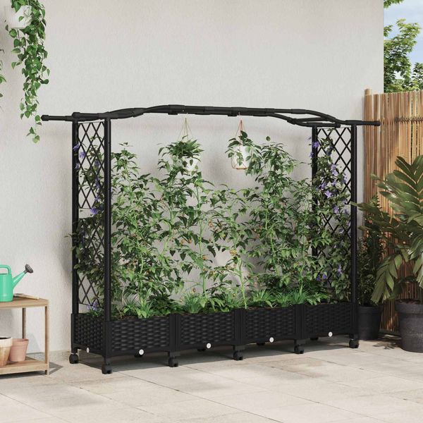 vidaXL Hochbeet mit Rankgitter und Dach Schwarz 207 x 40 x 129 cm PP 3423149