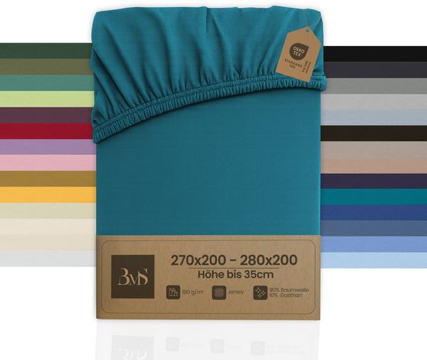 Jersey Spannbettlaken petrolblau 270x200 - 280x200 cm Höhe bis 35cm