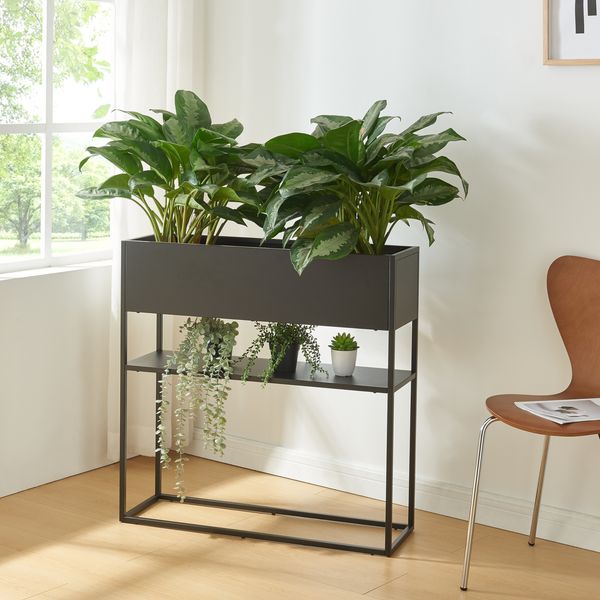 Blumenständer Joensuu mit Ablage 80x80x25cm Schwarz [en. casa]