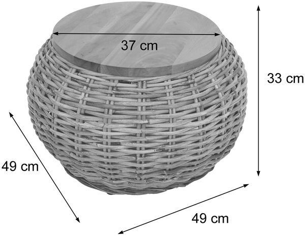 Beistelltisch HWC-M30, Rattantisch Blumentisch Kaffeetisch Loungetisch Holztisch, rund 33x49x49cm, Kubu Rattan natur Bild 3