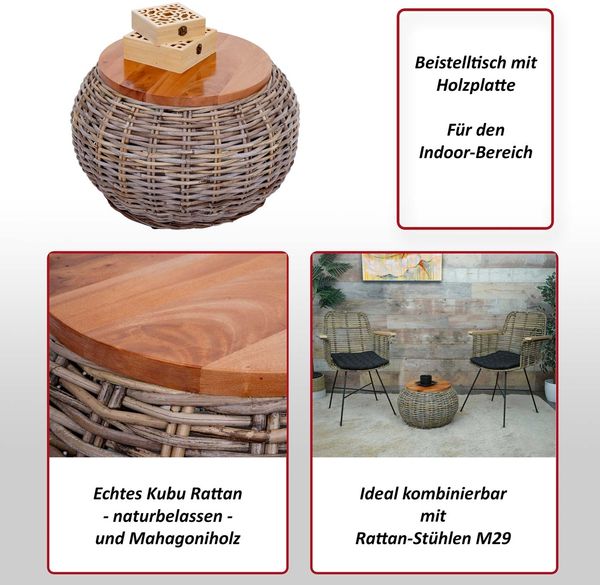 Beistelltisch HWC-M30, Rattantisch Blumentisch Kaffeetisch Loungetisch Holztisch, rund 33x49x49cm, Kubu Rattan natur Bild 2