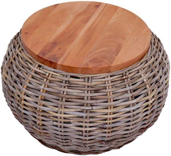 Beistelltisch HWC-M30, Rattantisch Blumentisch Kaffeetisch Loungetisch Holztisch, rund 33x49x49cm, Kubu Rattan natur Bild 5