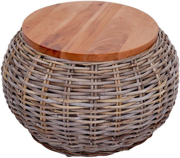 Beistelltisch HWC-M30, Rattantisch Blumentisch Kaffeetisch Loungetisch Holztisch, rund 33x49x49cm, Kubu Rattan natur Bild 8
