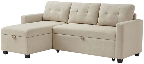 Sofa L-Form Campina Beige 226 x 163 cm mit Schlaffunktion Vitalispa