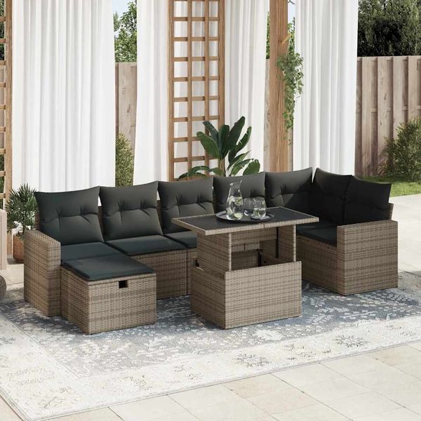 vidaXL 8-tlg. Garten-Sofagarnitur mit Kissen Grau Poly Rattan 3327830