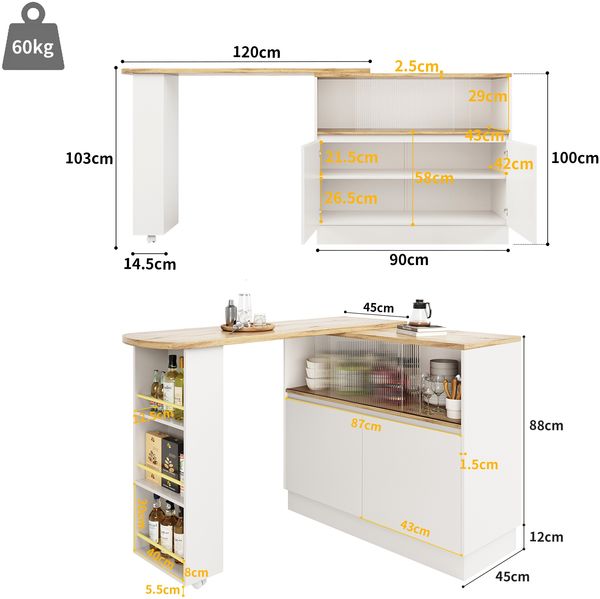 MODFU Bartisch 360° drehbares Sideboard (Barschrank mit Glasschiebetür – großzügiger Stauraum) Bild 4