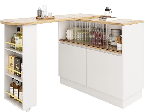 MODFU Bartisch 360° drehbares Sideboard (Barschrank mit Glasschiebetür – großzügiger Stauraum) Bild 8