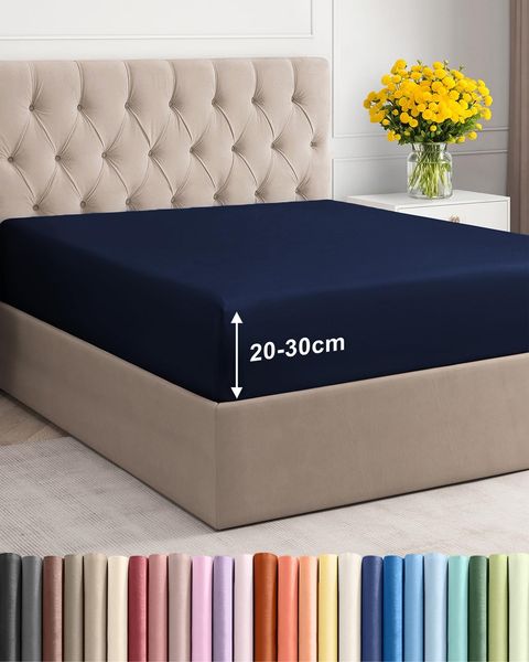 Spannbettlaken 150x200 cm Marineblau - 30cm (12") Tiefe Tasche - Premium Mikrofaser Spannbetttuch - Weich und Knitterfrei - Atmungsaktiv, Hypoallergen und Oeko-TEX Standard 100 Zertifiziert