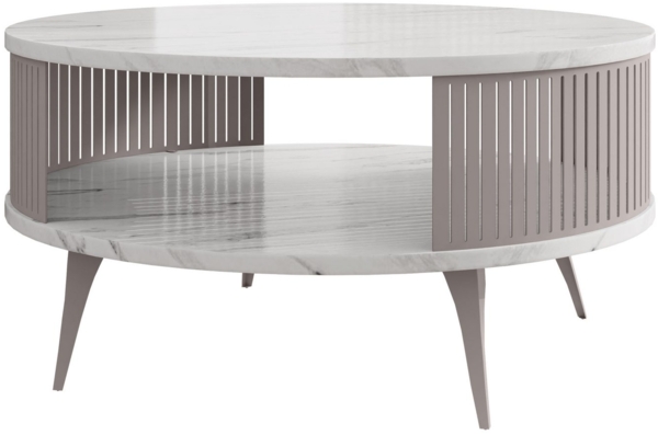 Couchtisch Rajkon Cashmere, Beine und Seiten aus Stahl (Farbe: Cashmere / Bianco Marmor)