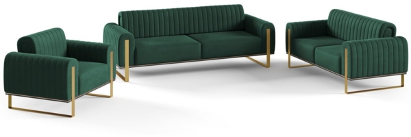 Sofaset Designersofas VALERIE 3-2-1 in Stoff Elisa Velvet Flaschengrün
