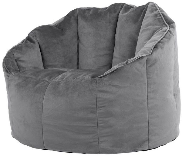 icon Sitzsack-Sessel „Sirena“, Grau, Samt, Plüsch XL Sitzsack Erwachsene mit Füllung für das Wohnzimmer, Groß Indoor Sitzsäcke