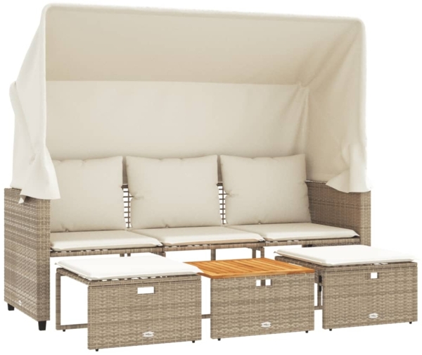 vidaXL Outdoor-Sofa 3-Sitzer mit Dach und Hockern Beige Poly Rattan 365455