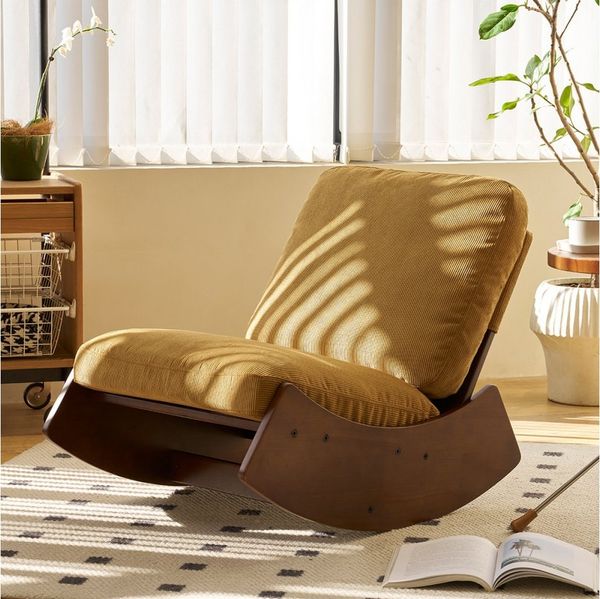 BBWL Schaukelstuhl mit Gleitfunktion gepolstert Cordstoff Massivholzrahmen ergonomisch, bequem Relaxstuhl für Wohnzimmer Schlafzimmer Stillzimmer