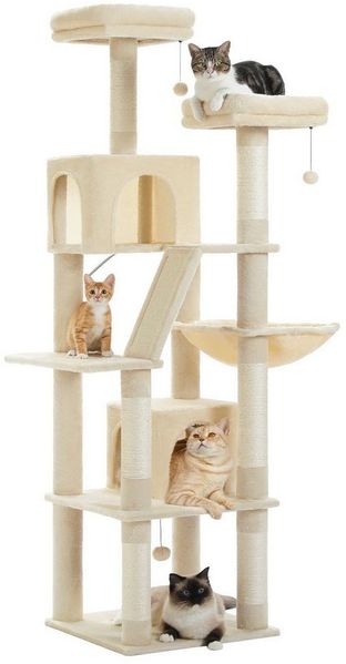 PAWZ Road Kratzbaum Kratzbaum, Großer Spielturm,6 Kratzstämme,2 Kratzbrettern, 180cm, grau, dunkelgrau, beige,rosa